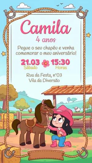 Convite de Aniversário Boiadeirinha Country para Editar