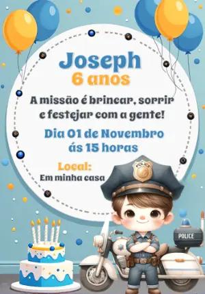 Convite Aniversário Policial com Menino para Editar Online