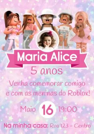 Convite de Aniversário Roblox Menina com Foto Editável