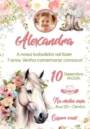 Convite de Aniversário Boiadeira Floral com Foto para Editar