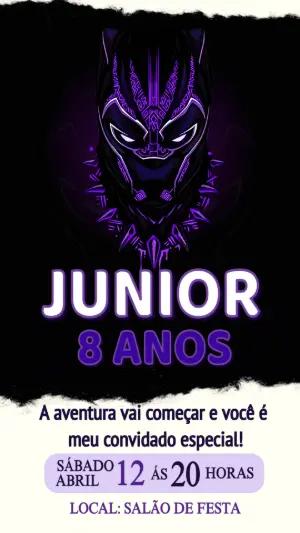 Convite Editável Aniversário Pantera Negra Estilo Neon