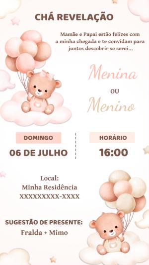 Convite Chá Revelação Ursinhos Aquarela para Editar Online