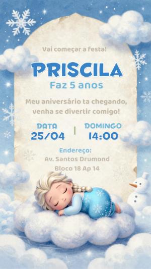 Convite de Aniversário Frozen Fofo Editável