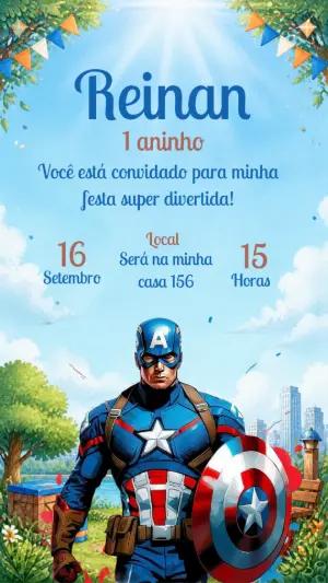 Convite de Aniversário Capitão América Editável