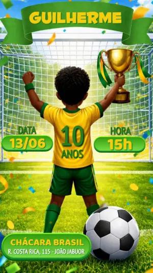 Convite Aniversário Futebol Menino Campeão Modelo Editável