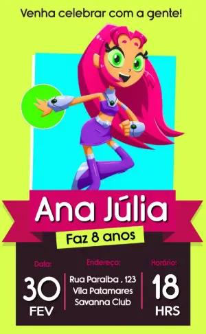 Convite de Aniversário Estelar Jovens Titãs para Editar