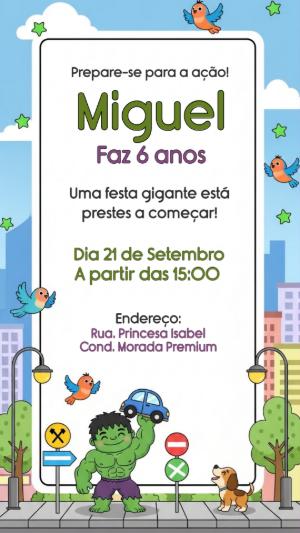 Convite de Aniversário Incrível Hulk para Editar Online