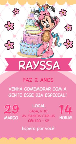 Convite de Aniversário Minnie Unicórnio Rosa para Editar