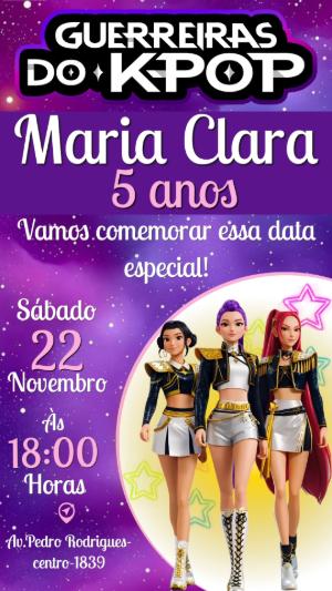 Convite Digital de Aniversário Guerreiras do K-Pop Editável