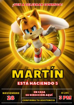 Invitación de Cumpleaños de Tails de Sonic para Editar Online