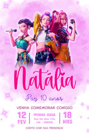 Convite de Aniversário Guerreiras do K-pop para Editar