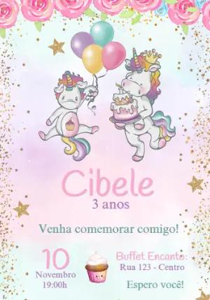 Convite Aniversário Unicórnio Fofo para Editar Online