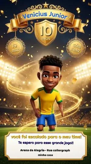 Convite Animado de Aniversário Futebol Brasil Editável