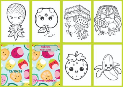 Livrinho de Colorir Frutas Kawaii para Aniversário Editável
