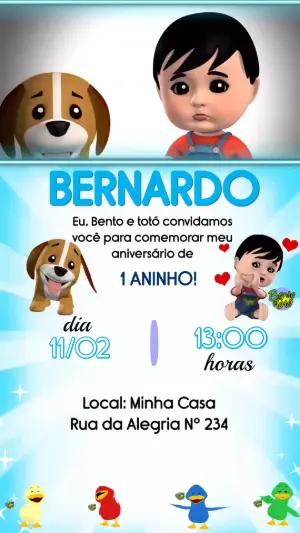 Convite Animado Bento e Totó: Aniversário Infantil Editável