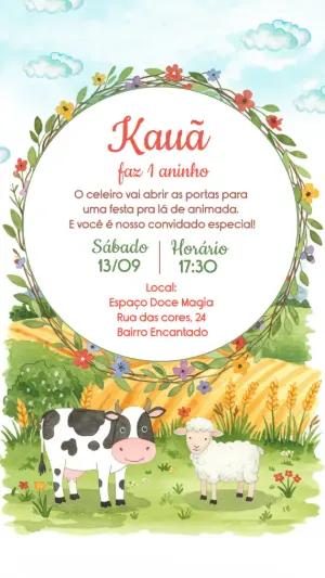 Convite Aniversário Fazendinha com Animais para Editar Online