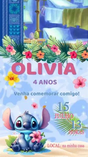 Convite Animado Aniversário Lilo e Stitch para Editar Online