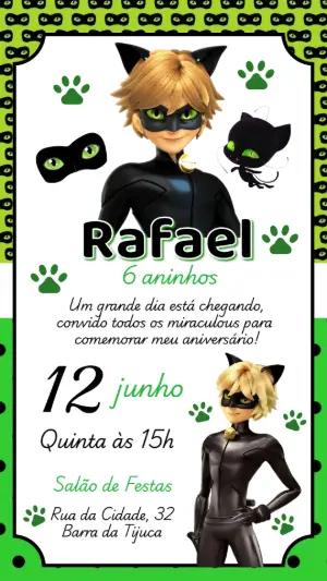 Convite de Aniversário Cat Noir para Editar Online