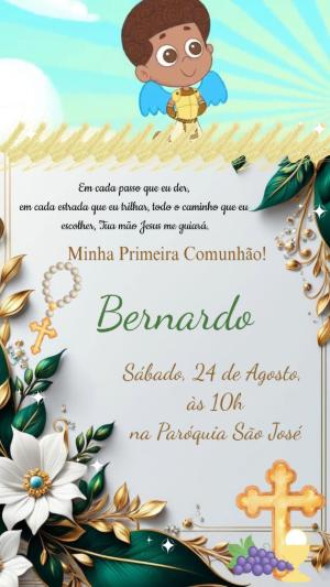Convite Animado Primeira Comunhão Menino Anjo para Editar