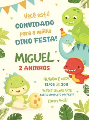 Convite Aniversário Dinossauros Baby para Editar Online