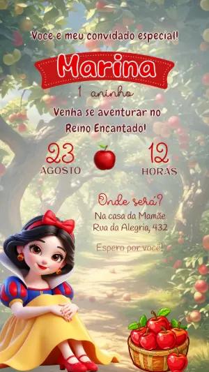 Convite de Aniversário Branca de Neve Editável para Meninas