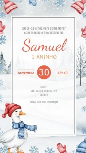 Convite Aniversário Ganso no Inverno para Editar Online