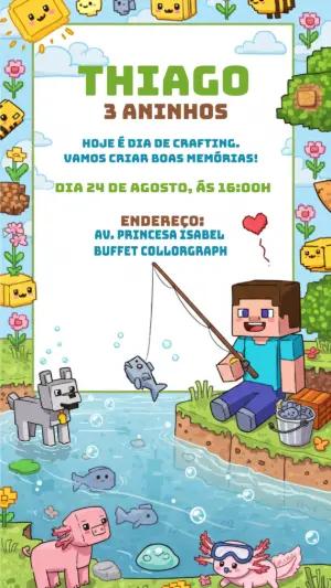 Convite de Aniversário Minecraft com Personagens para Editar