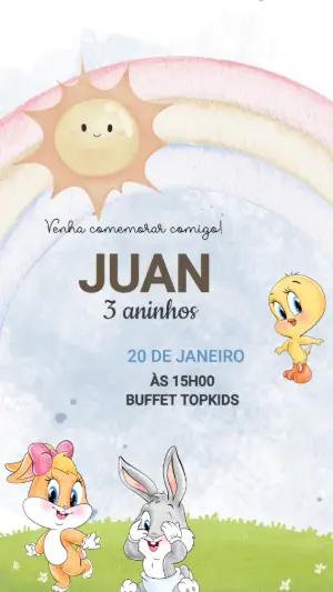 Convite Animado Aniversário Baby Looney Tunes para Editar Online