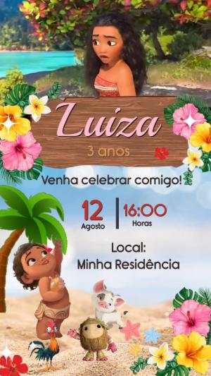 Convite Animado de Aniversário Moana para Editar
