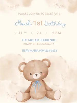 Teddy Bear Birthday Invitation Editable Online