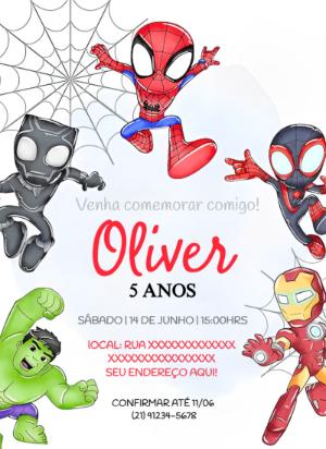 Convite Aniversário Vingadores Baby para Editar Online