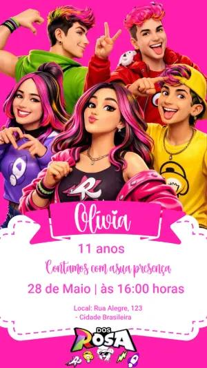 Convite Digital Aniversário Tema Dos Rosa Vibrante Editável