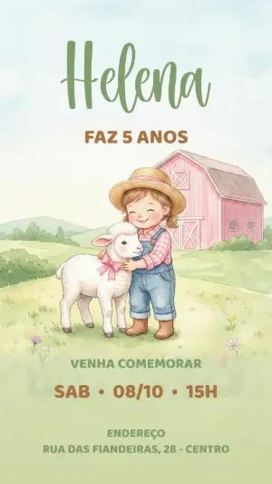 Convite de Aniversário Fazendinha Aquarela Editável