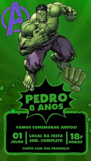 Convite Animado Aniversário Hulk para Editar Online