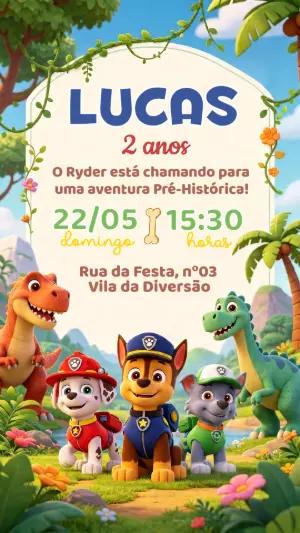 Convite de Aniversário Patrulha Canina Dinossauros Editável