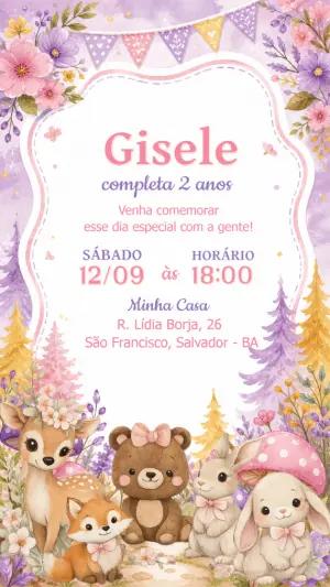 Convite de Aniversário Animais do Bosque Editável