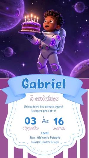 Convite de Aniversário Astronauta Infantil Roxo para Editar