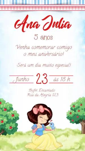 Convite de Aniversário Branca de Neve Fofo para Editar