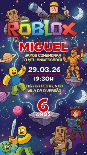 Convite Digital Roblox Aventura Espacial Editável