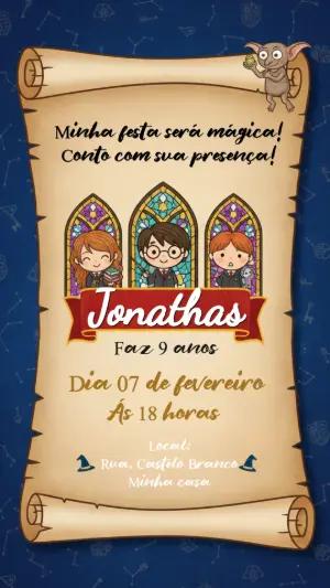 Convite Digital Aniversário Infantil Tema Harry Potter Editável