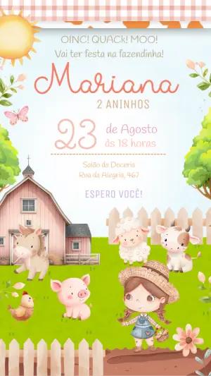 Convite Aniversário Fazendinha com Animais para Editar Online