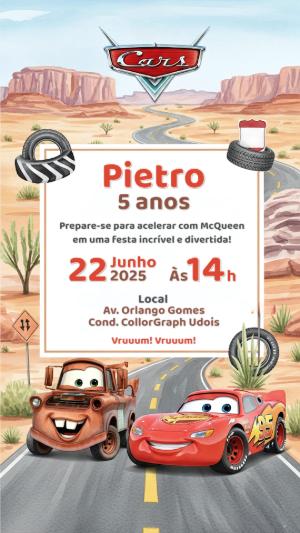 Convite de Aniversário Carros com McQueen para Editar Online