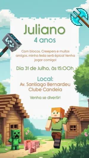 Convite Aniversário Minecraft com Personagens para Editar Online