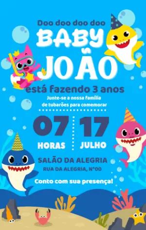Convite de Aniversário Baby Shark para Editar Online