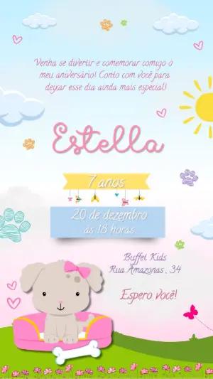 Convite Aniversário Cachorrinha Menina para Editar Online