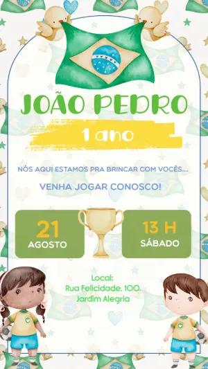Convite de Aniversário Futebol Brasil Aquarela para Editar