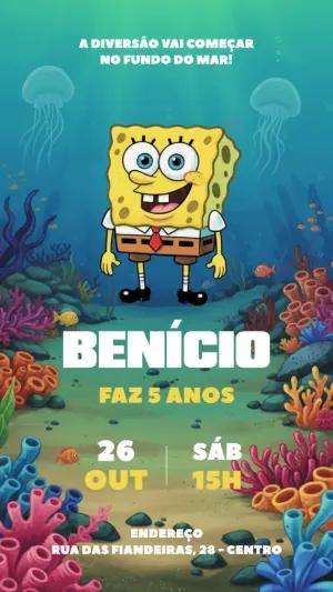 Convite de Aniversário Bob Esponja para Editar Online