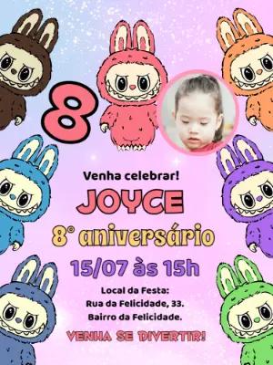 Convite de Aniversário Labubu com Foto para Editar Online