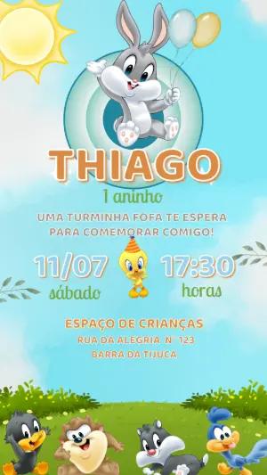Convite Digital Baby Looney Tunes para Aniversário Editável