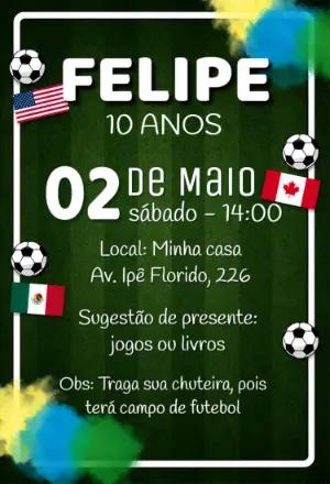 Convite de Aniversário Futebol Copa do Mundo Editável